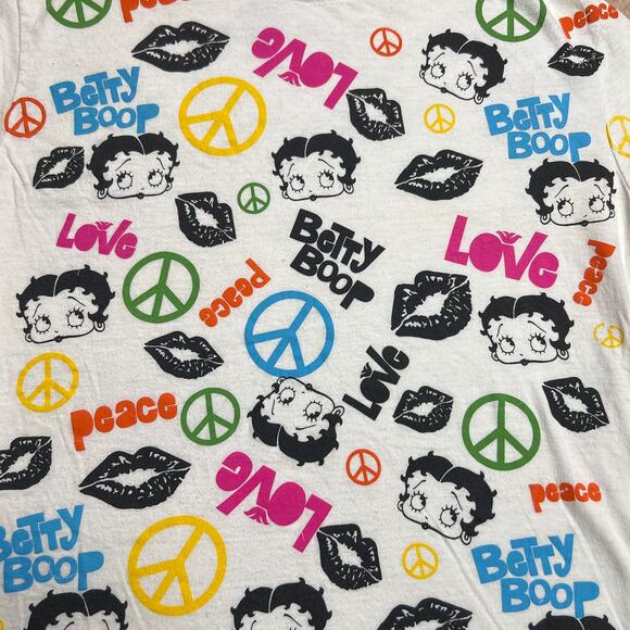 Betty Boop Y2K Collage Print T-Shirt Lips Peace Sign Multicolor Women's XL Retro - Picture 2 of 6